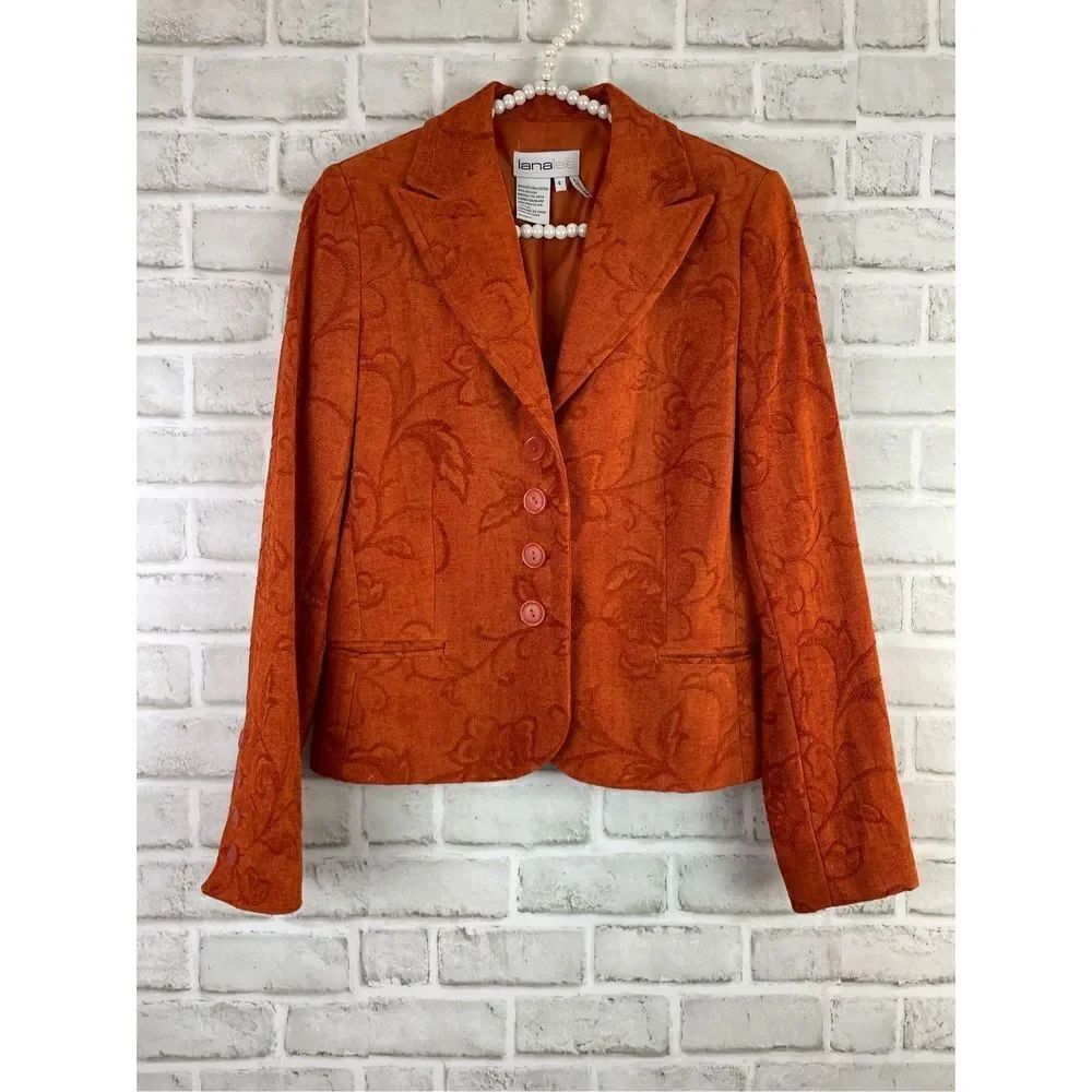 Vintage Lana Lee Women’s Jacquard Rust Blazer Jacket Size 6 Fall Fashion